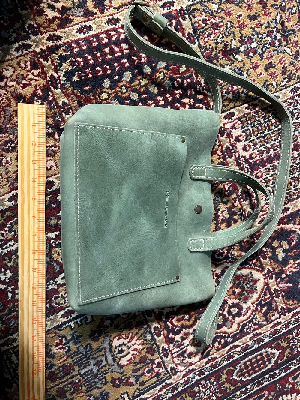 Portland leather goods Women's Green Leather Crossbody mini Tote